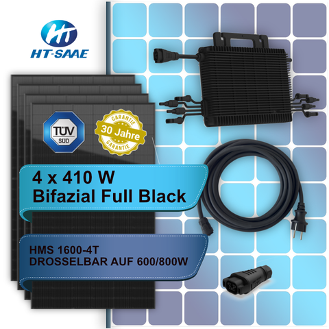 Balkonkraftwerk 1640W bifazial & Hoymiles HMS-1600-4T, 5m Schuko-Kabel