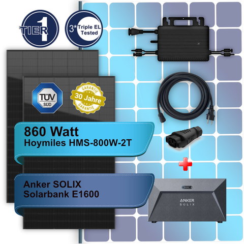 Balkonkraftwerk 860W/800W bifazial & Hoymiles HMS-800W-2T, Anker SOLIX Solarbank E1600