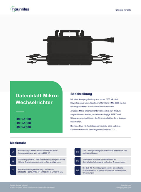 Balkonkraftwerk 1720W bifazial & Hoymiles HMS-1600-4T, 5m Schuko-Kabel