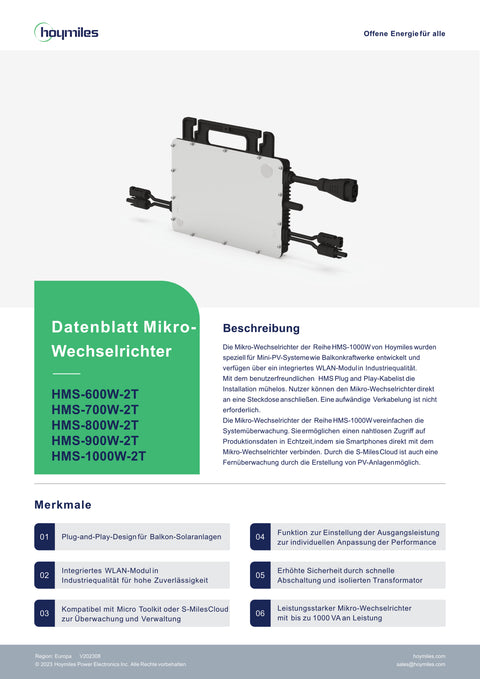 Hoymiles HMS-800W-2T Mikrowechselrichter mit 5m Kabel