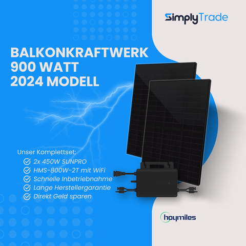 Balkonkraftwerk Set 900W 2xSUNPRO Solar Modul HMS-800W-2T Wechselrichter Bifazial