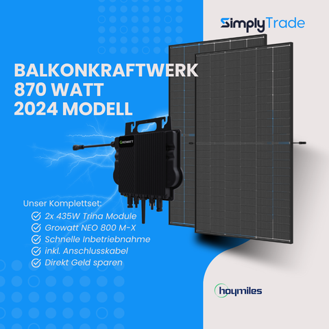 Balkonkraftwerk Set 870W 2xTrina Solar Bifazial Growatt NEO-800M-X Wechselrichter
