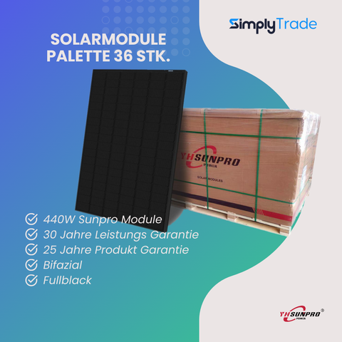 Solarmodul Sunpro Bifazial 440W M10 TOPCON MONO Paletten Ware
